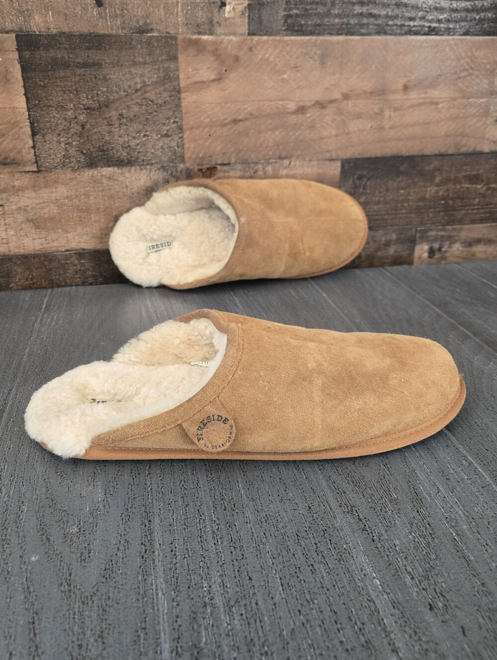 Fireside by Dearfoams Men's Chestnut Genuine Suede Extended Scuff Slippers Sz 13